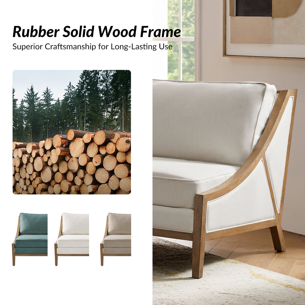 Theoren 37.5"W Farmhouse Oversize Solid Wood Accent Chair (Set of 2)